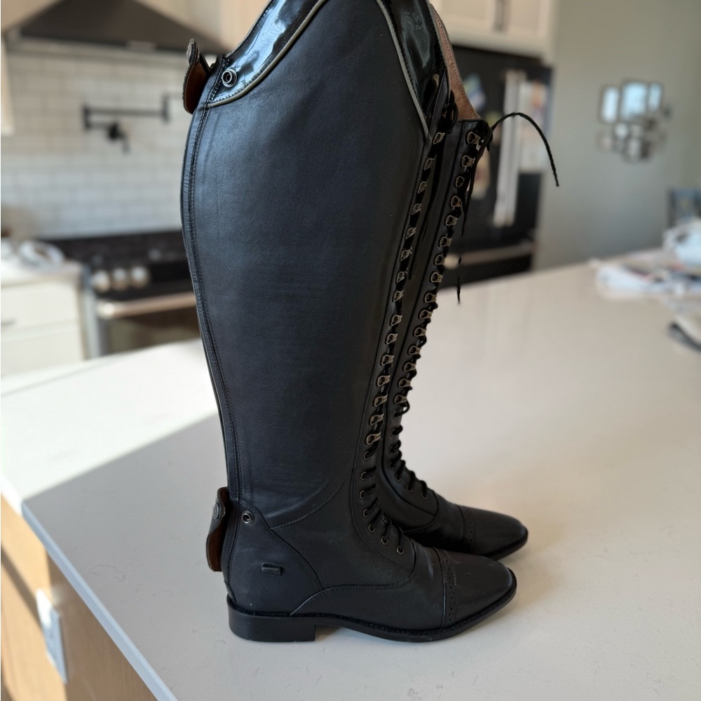 Black Leather lace up Riding Boots